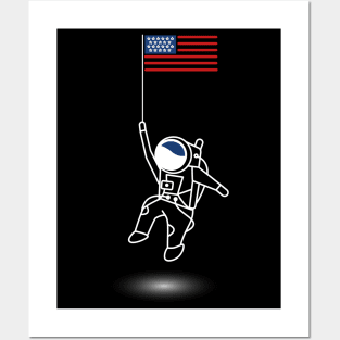 Astronaut and Stripes in Space: A Cosmic Celebration of Independence Day white design Posters and Art